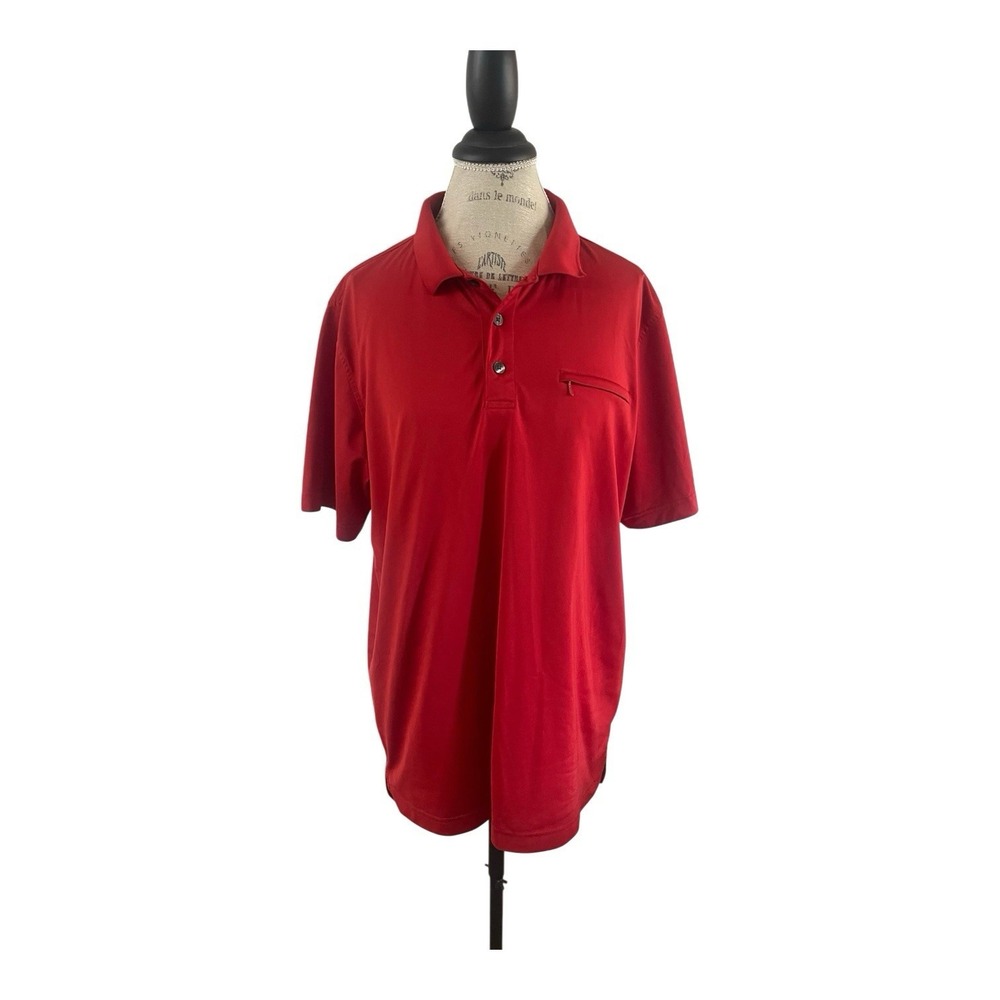 LL Bean Performance Utility Mens Golf Polo Large Reg Zip Pocket Vented Neck